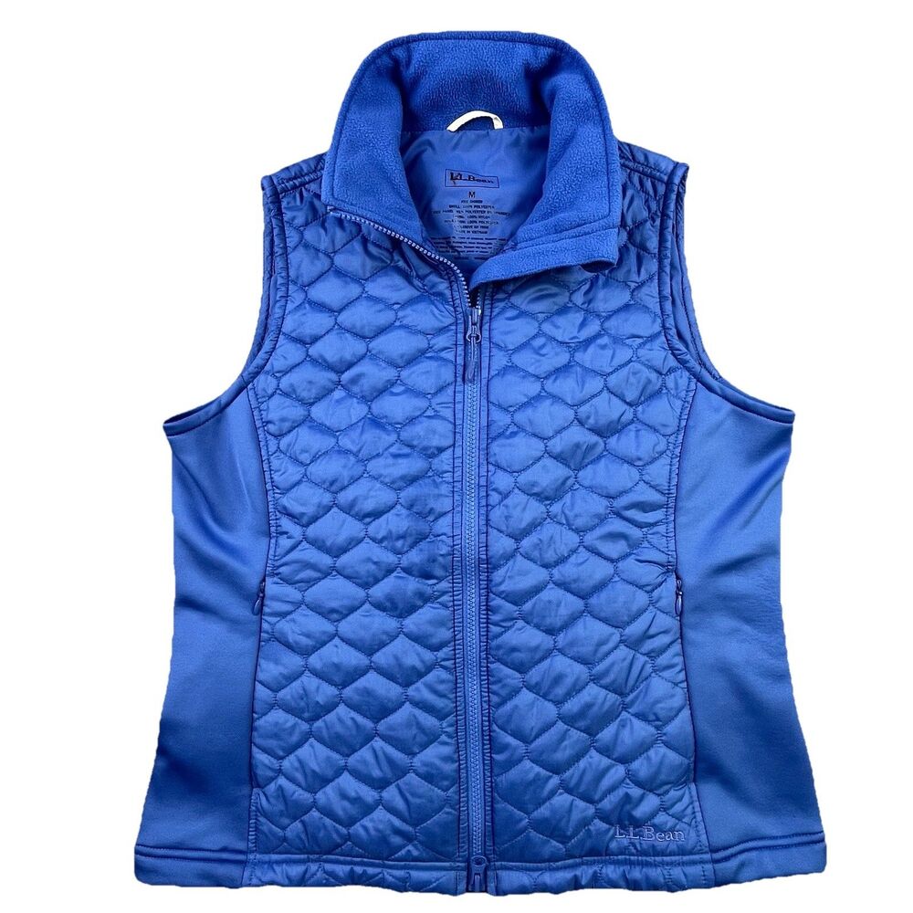 L. L. Bean Puffer Vest Womens M Blue Quilted Thinsulate Dual-Zip Zip Pockets